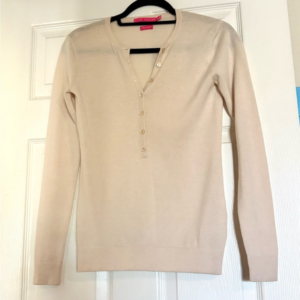 Peter Millar Linen Cream V-Neck Sweater